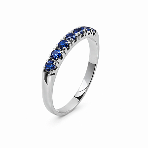 Anel em Ouro Branco 18k Meia Aliança com Safira