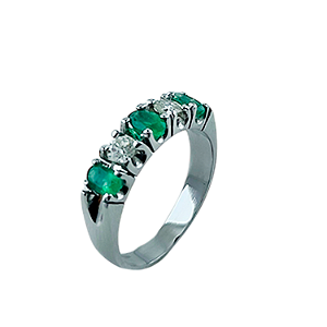 Anel em Ouro Branco 18k Meia Aliança com Esmeralda e Diamantes