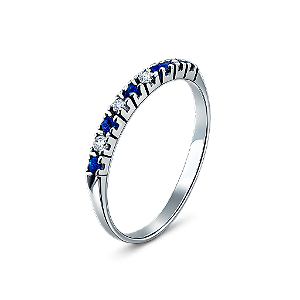 Anel em Ouro Branco 18K Meia Aliança com Diamantes e Safiras