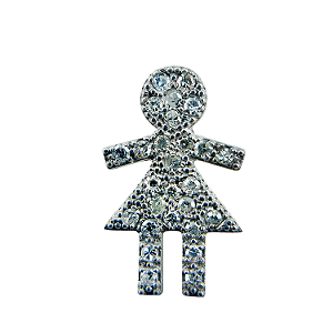 Pingente em Ouro 18k Branco Menina com Diamantes