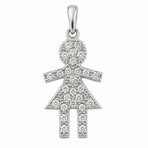 Pingente em Ouro 18k Branco Menina com Diamantes