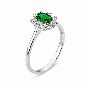 Anel em Prata 925 Oval com Zirconia Verde