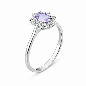 Anel em Prata 925 com Zirconia Lilás