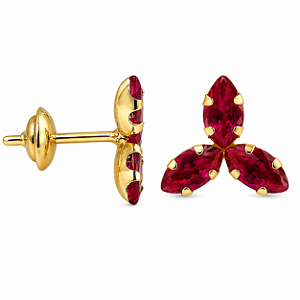Brinco em Ouro 18k Trevo Navete Vermelho
