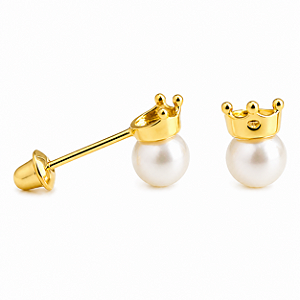 Brinco em Ouro 18k Coroa com Pérola