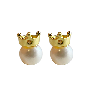 Brinco em Ouro 18k Coroa com Pérola