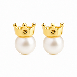 Brinco em Ouro 18k Coroa com Pérola