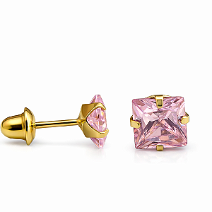 Brinco em Ouro 18k Quadrado com Zircônia