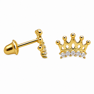 Brinco em Ouro 18k Coroa com Zircônias