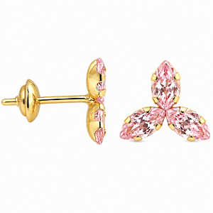 Brinco em Ouro 18k Trevo Rosa