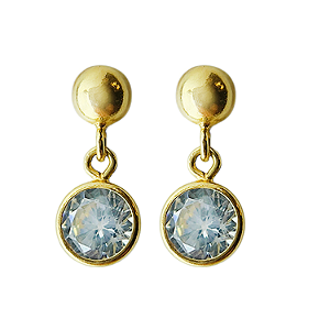 Brinco em Ouro 18k Meia Bola com Zircônia Pingente