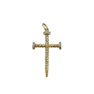 Pingente em Ouro 18k Cruz Prego com Diamantes