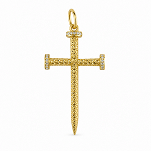 Pingente em Ouro 18k Cruz Prego com Diamantes