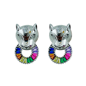 Brinco em Prata 925 Pantera com Zircônias Coloridas