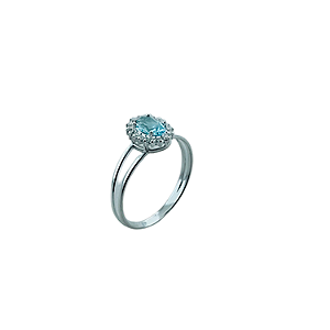 Anel em Prata 925 com Zircônia Oval Azul Claro