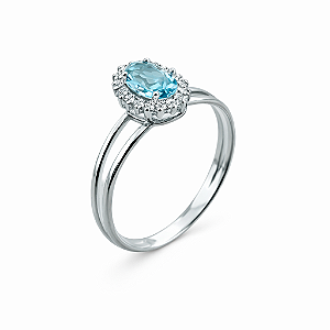 Anel em Prata 925 Aro Duplo com Zircônia Azul Oval