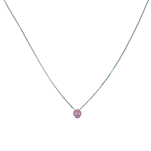 Gargantilha em Prata 925 Caixa Redonda com Zircônia Rosa