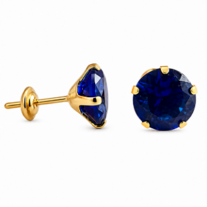 Brinco em Ouro 18k com Zircônia 7MM Azul