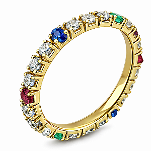 Anel em Ouro 18k Aliança Inteira Com Pedras Naturais