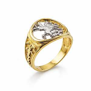 Anel em Ouro 18k Redondo São Jorge Bicolor