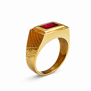 Anel em Ouro 18k TV com Zirconia Vermelha