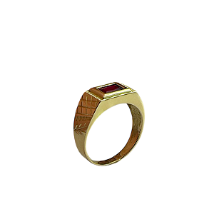 Anel em Ouro 18k TV com Zirconia Vermelha 5x7