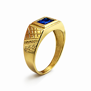 Anel em Ouro 18k TV Masculino com Zirconia Azul