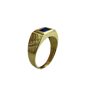Anel em Ouro 18k TV Masculino com Zirconia Azul