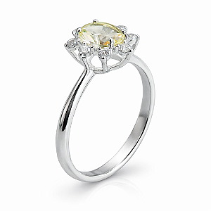 Anel em Prata 925 Oval com Zircônia Amarela