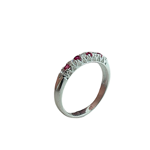 Anel em Prata 925 Meia Aliança com Zirconia Vermelha e Branca