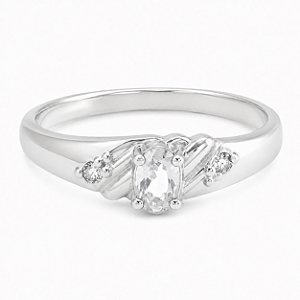 Anel em Prata 925 Oval com Zirconia Branca