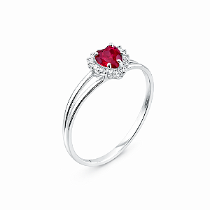Anel em prata 925 Aro Duplo com Zirconia Coração Vermelho