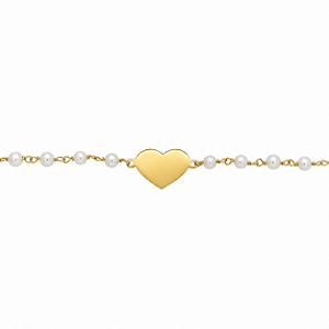Pulseira em Ouro 18K Coração com Pérolas