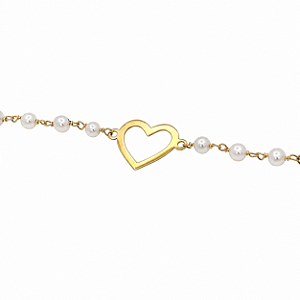 Pulseira em Ouro 18K Coração Vazado com Pérolas