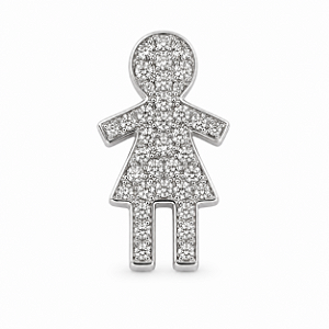 Pingente em Ouro 18k Branco Menina com Diamantes