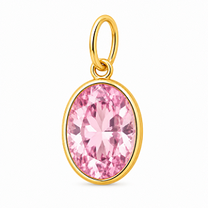 Pingente em Ouro 18K Ponto de Luz Oval Rosa 9X7mm