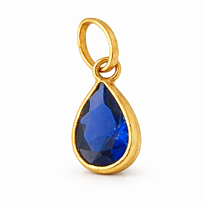 Pingente em Ouro 18K Ponto de Luz Gota Azul 6X4mm