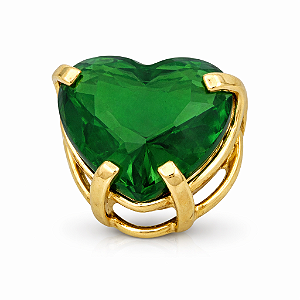 Pingente em Ouro 18K Ponto de Luz Coração Galeria Verde 6mm