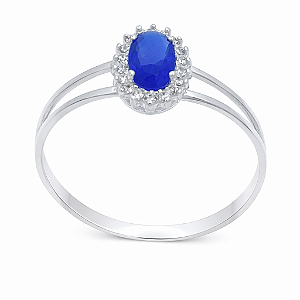 Anel em Prata 925 Chuveiro Zirconia Oval Azul 6X4mm
