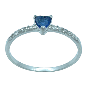 Anel em Prata 925 Coração Azul 4mm