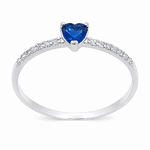 Anel em Prata 925 Coração Azul 4mm