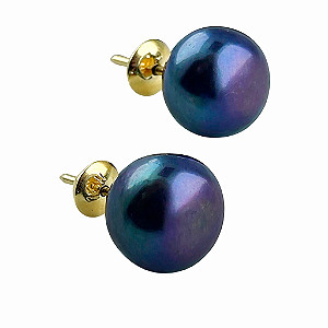 Brinco em Ouro 18k Pérola Negra Botão 10 mm