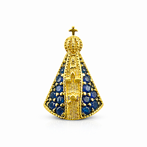 Pingente em Ouro 18K Nossa Senhora com Zircônias Azuis