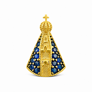 Pingente em Ouro 18K Nossa Senhora com Zircônias Azuis