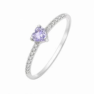 Anel de Prata 925 com Coração Lilas