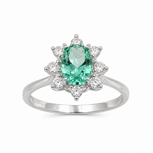 Anel em Prata 925 com Zircônia Oval Verde Claro