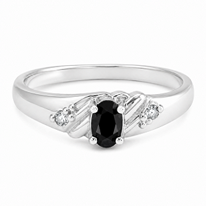 Anel em Prata 925 Oval com Zirconia Preta