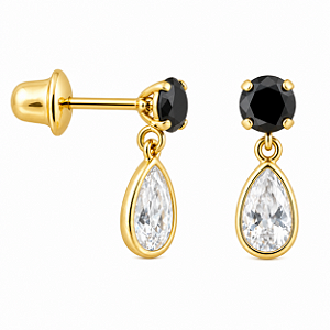 Brinco em Ouro 18k com Zircônia Redonda Petra e Gota Branca