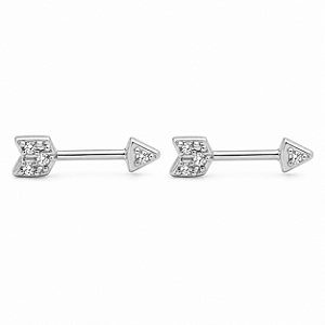 Brinco em Ouro Branco 18k Flecha com Zirconias
