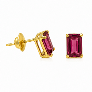 Brinco em Ouro 18K com Rodolita 6,00 x 4,00 mm